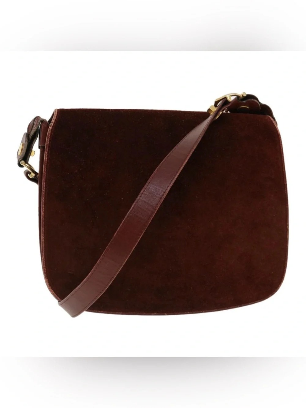 CARTIER Shoulder Bag Suede Leather Wine Red Auth 35725